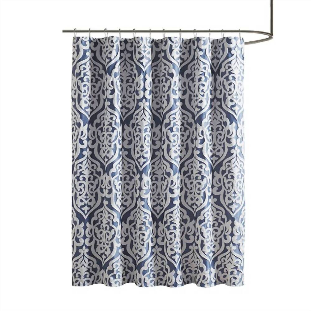 NEW OLLIIX madison park jacquard shower curtain in navy/white